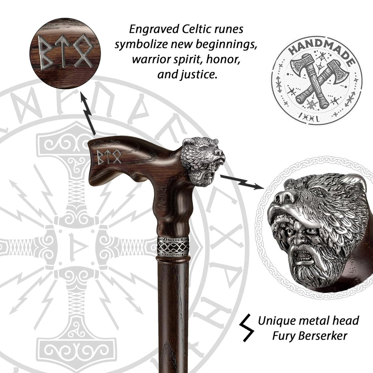 Unique Custom Made Viking Berserker Celtic Warrior Cool Cane