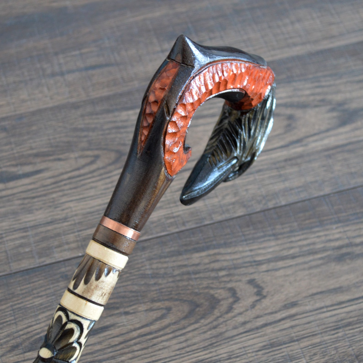 Stylized Stick Unique Hand Carved Stylized Raven Handle Walking Stick