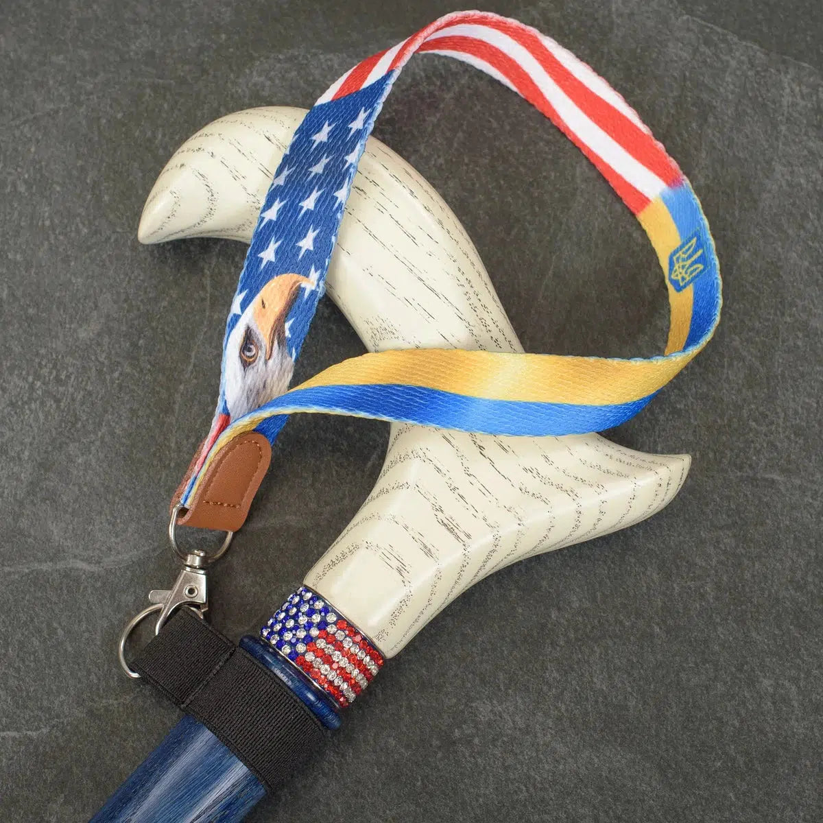 Unique USA and Ukraine Flag Cane Wrist Strap