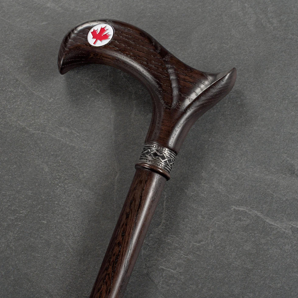 Canadian Maple Leaf Walking Cane – Handcrafted Solid Oak