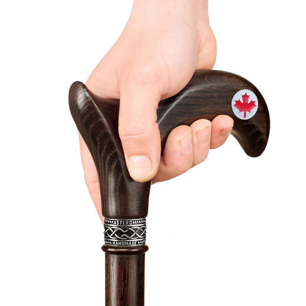 Canadian Maple Leaf Walking Cane – Handcrafted Solid Oak