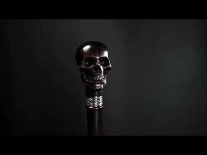 Solid Oak Wood Hand Carved Skull Knob Cane Or Walking Stick