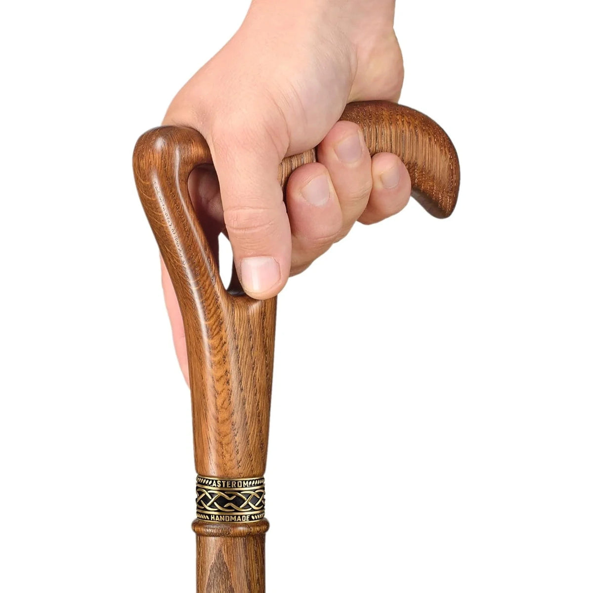 Hand-Carved Ergonomic Walking Cane – Solid Oak Open-Grip Handle
