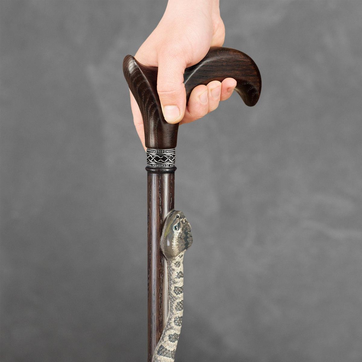 Custom Carved Wooden Coiled Rattle Snake Cane Head or Walking Stick