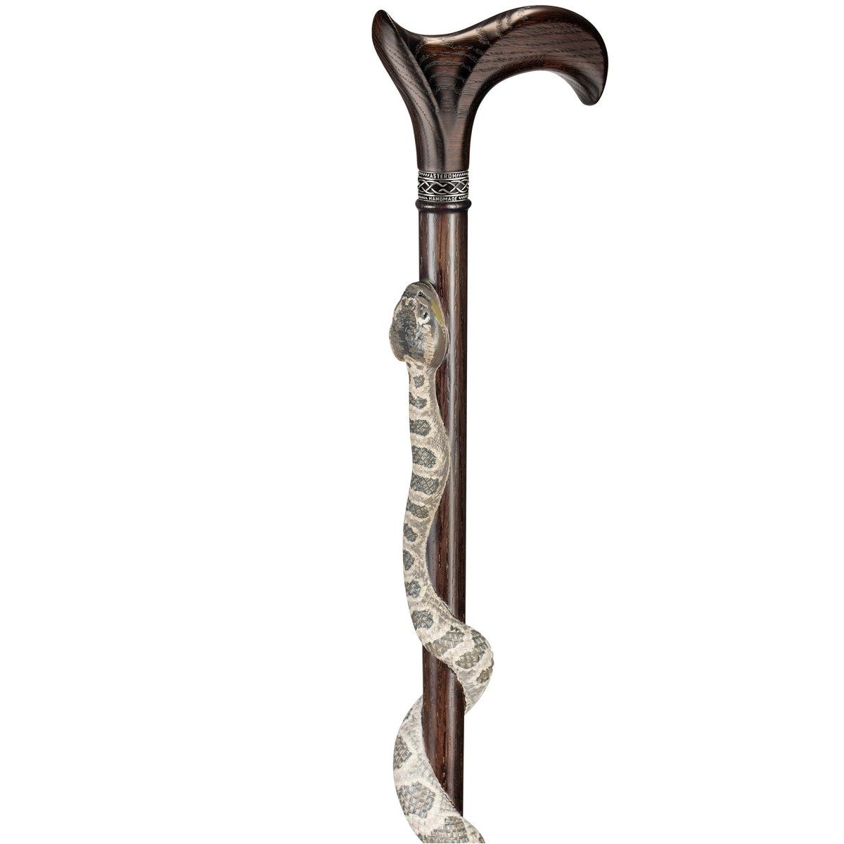 Custom Carved Wooden Coiled Rattle Snake Cane Head or Walking Stick