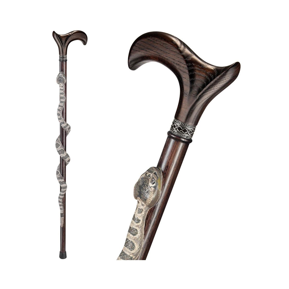 Custom Carved Wooden Coiled Rattle Snake Cane Head or Walking Stick