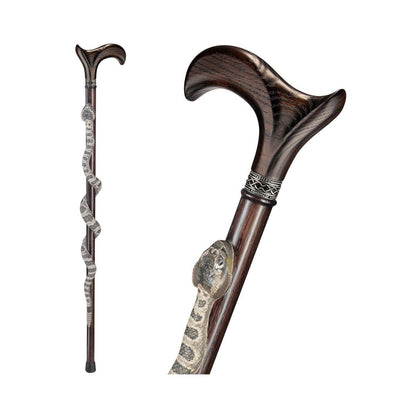 Custom Carved Wooden Coiled Rattle Snake Cane Head or Walking Stick