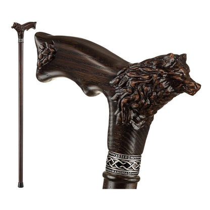 Custom Hand Carved Wooden Wolf Walking Stick or Cane