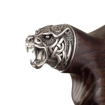Custom Hand Crafted Wooden Celtic Bear Cane or Walking Stick
