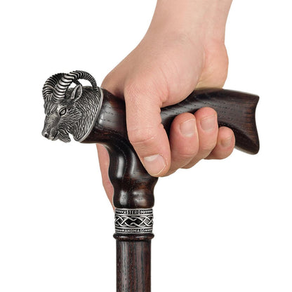 Custom Made Wooden Ram Head - Sheep Cane or Walking Stick