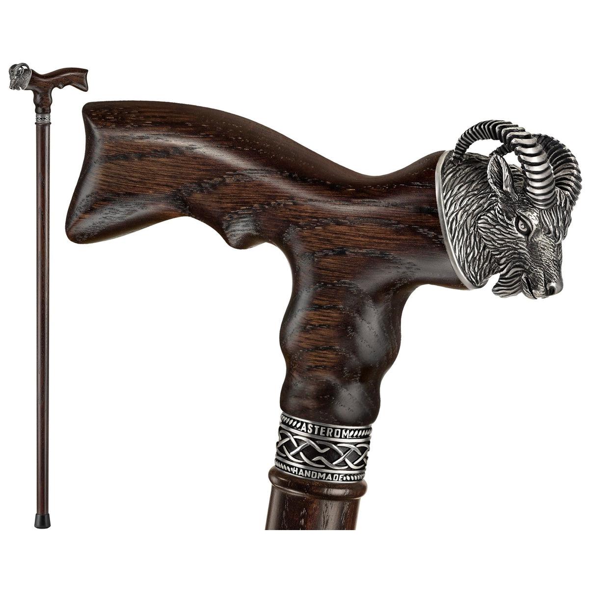 Custom Made Wooden Ram Head - Sheep Cane or Walking Stick