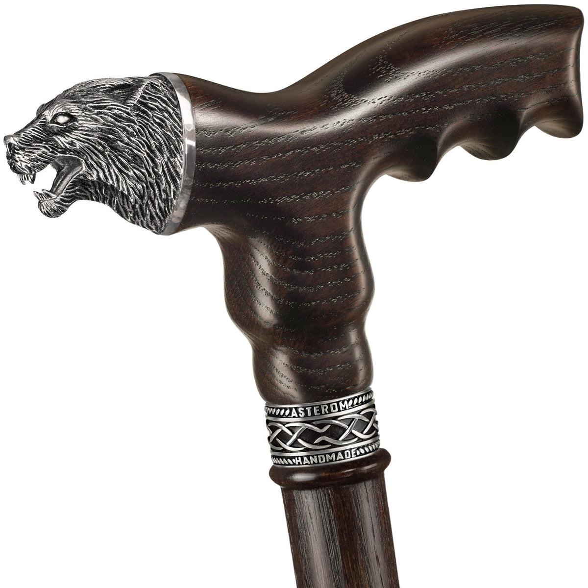 Custom Wooden Oak Hand Made Wolf Cane or Walking Stick
