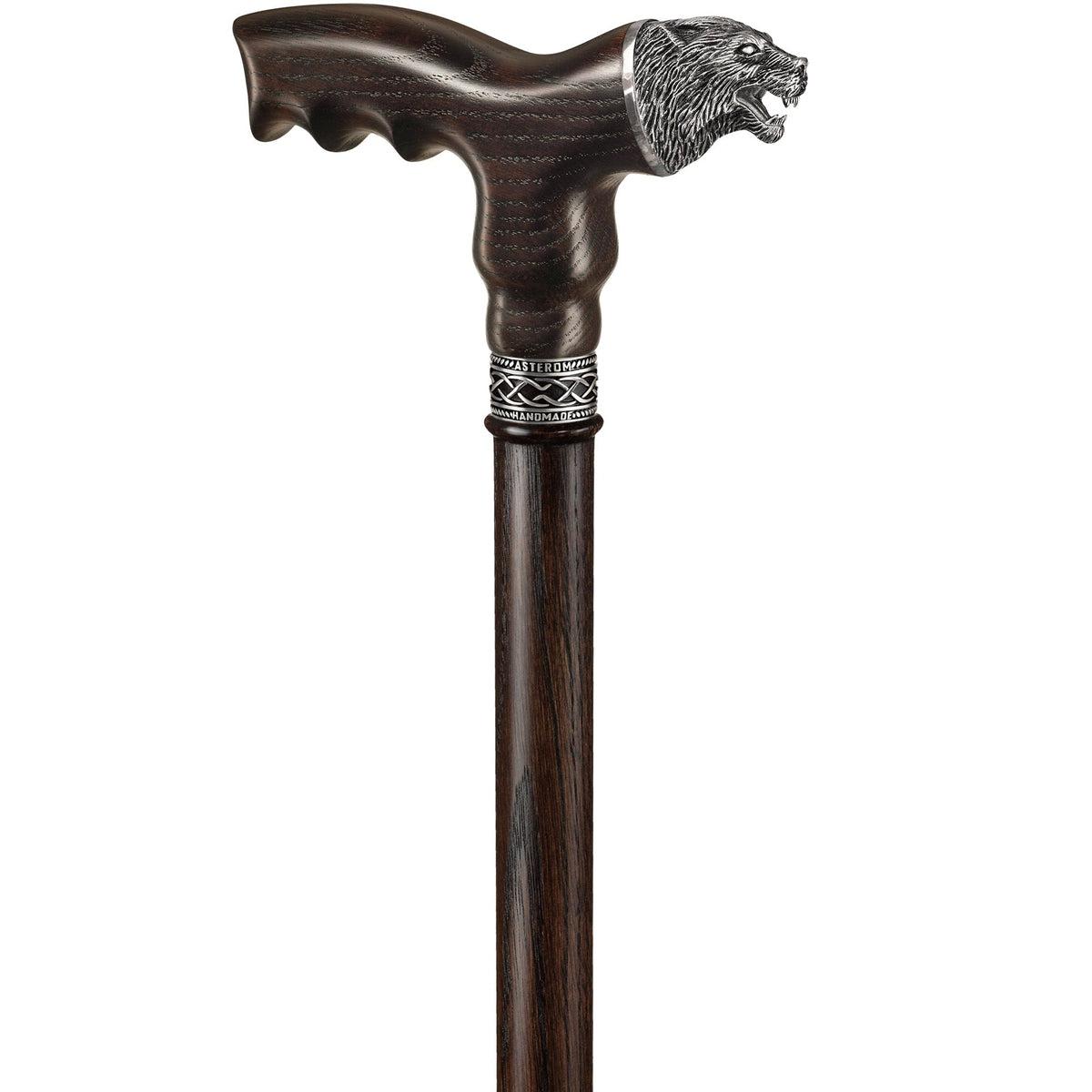 Custom Wooden Oak Hand Made Wolf Cane or Walking Stick