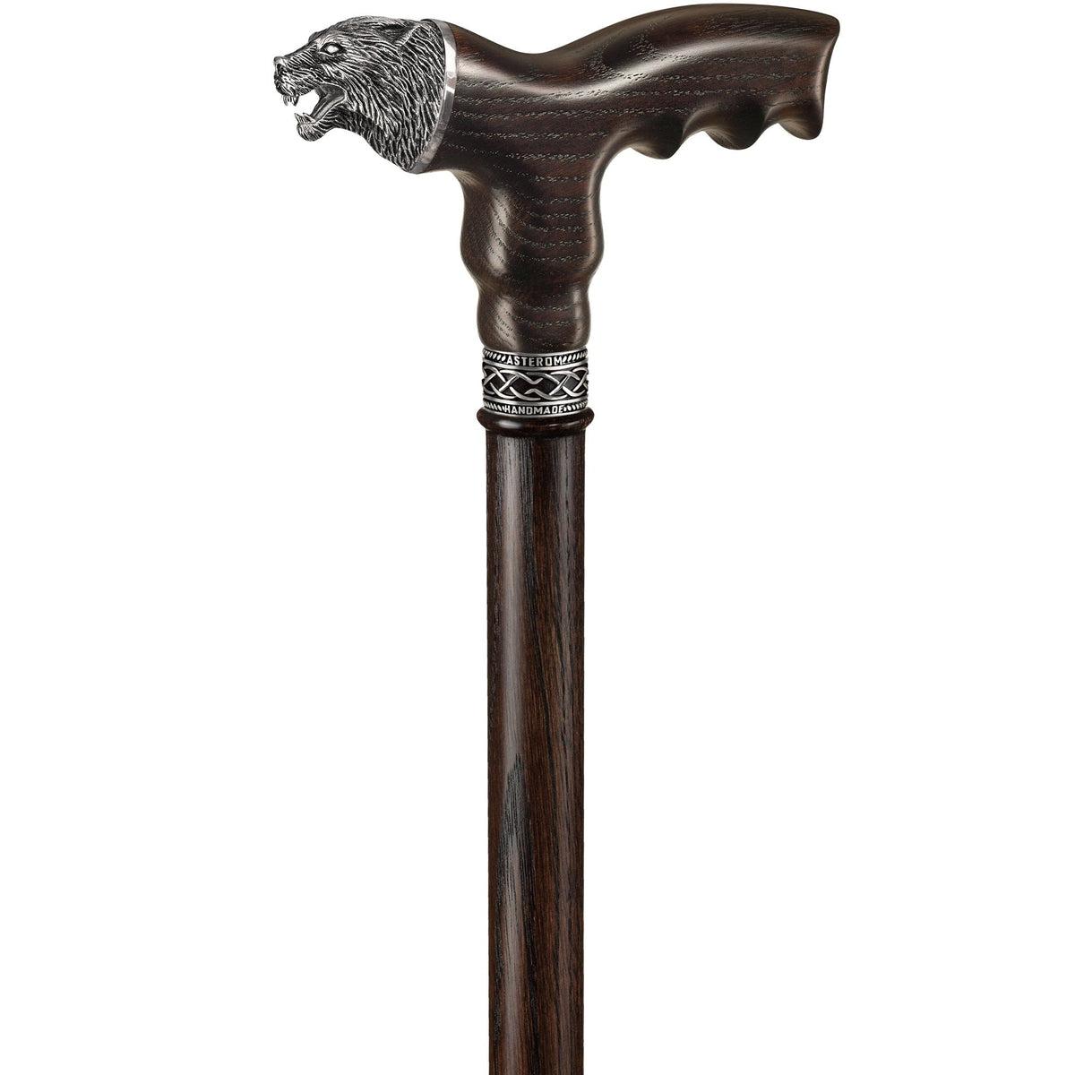 Custom Wooden Oak Hand Made Wolf Cane or Walking Stick
