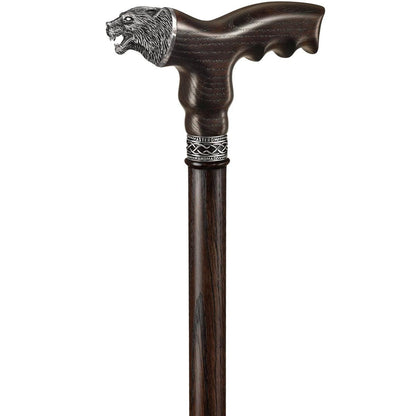 Custom Wooden Oak Hand Made Wolf Cane or Walking Stick