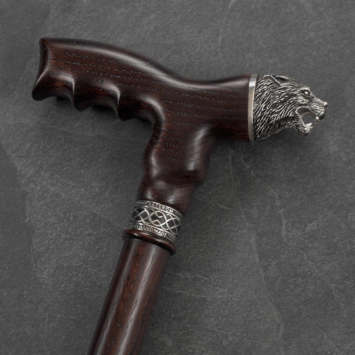 Custom Wooden Oak Hand Made Wolf Cane or Walking Stick