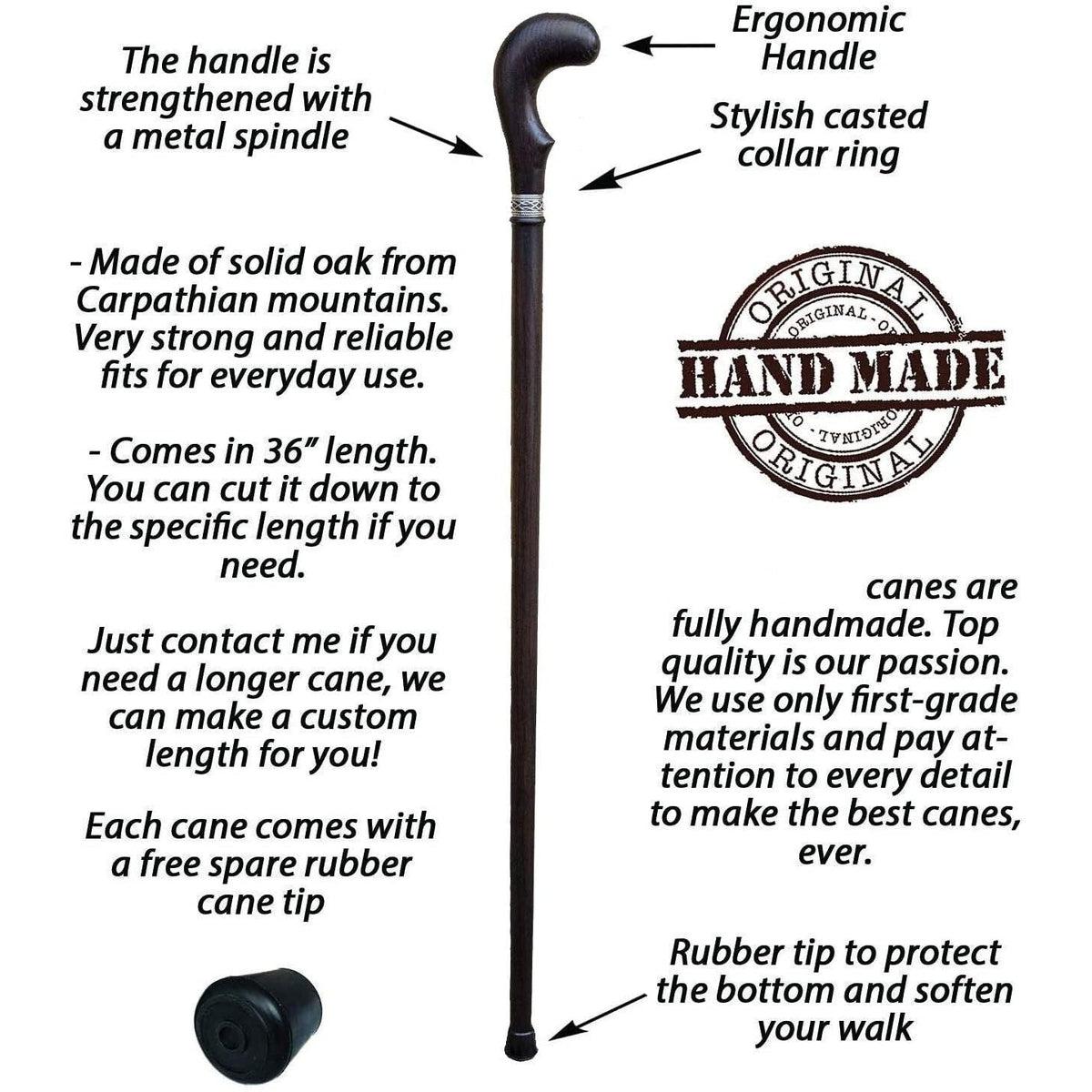 Designer Hand Made Solid Oak Wooden Golf Walking Cane Or Stick