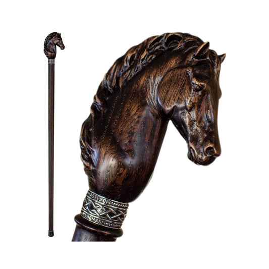 Fashionable Custom Carved Wooden Horse Head Cane or Walking Stick