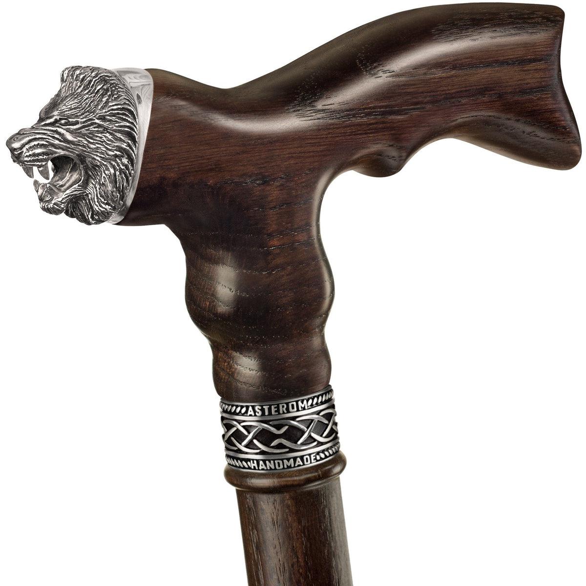 Fashionable Stylish Wooden Lion Cane or Walking Stick