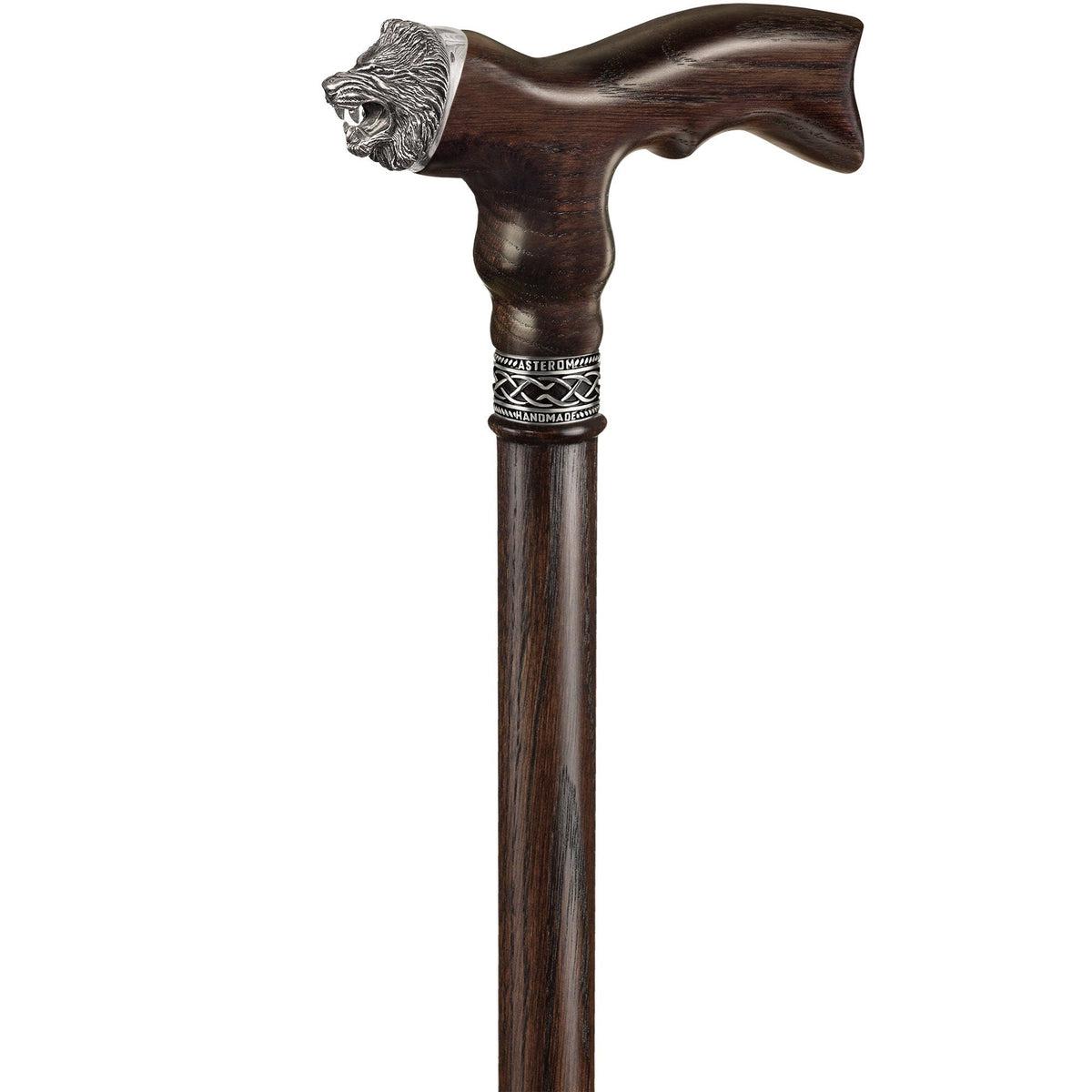 Fashionable Stylish Wooden Lion Cane or Walking Stick
