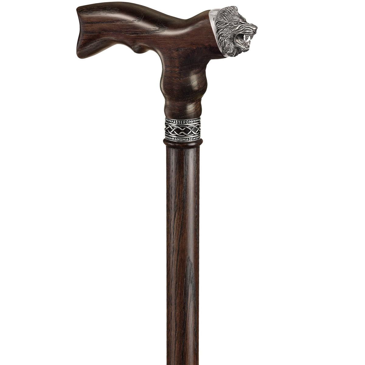 Fashionable Stylish Wooden Lion Cane or Walking Stick