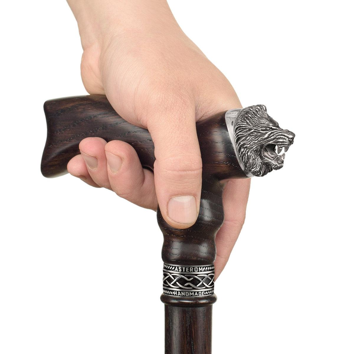 Fashionable Stylish Wooden Lion Cane or Walking Stick