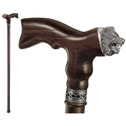 Fashionable Stylish Wooden Lion Cane or Walking Stick