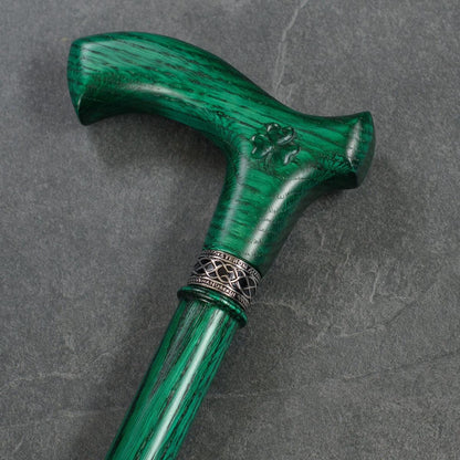 Green Custom Wooden Irish Walking Stick or Cane - Shillelagh