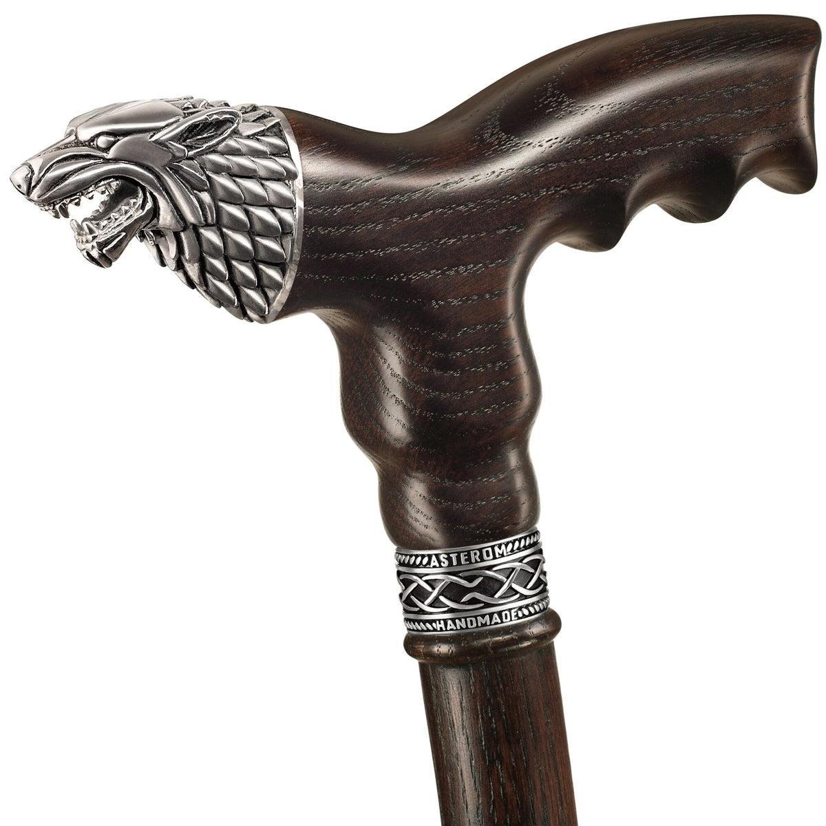 Hand Carved Custom Wooden Dire Wolf Cane or Walking Stick