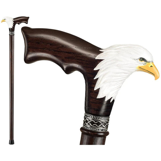 Hand Carved and Painted Wooden Bald Eagle Cane Or Walking Stick