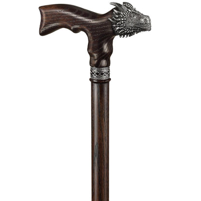 Solid Oak Hand Carved Dragon Cane or Walking Stick