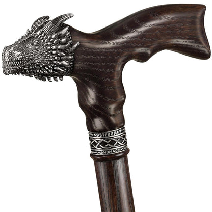 Solid Oak Hand Carved Dragon Cane or Walking Stick