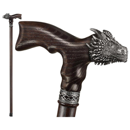 Solid Oak Hand Carved Dragon Cane or Walking Stick