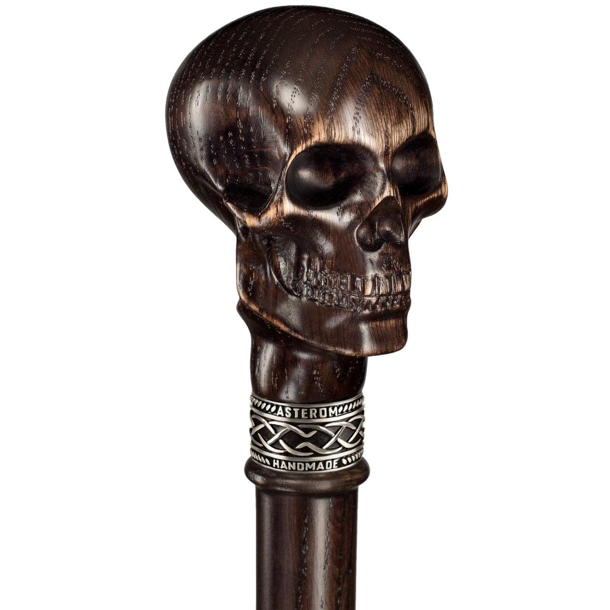 Solid Oak Wood Hand Carved Skull Knob Cane Or Walking Stick