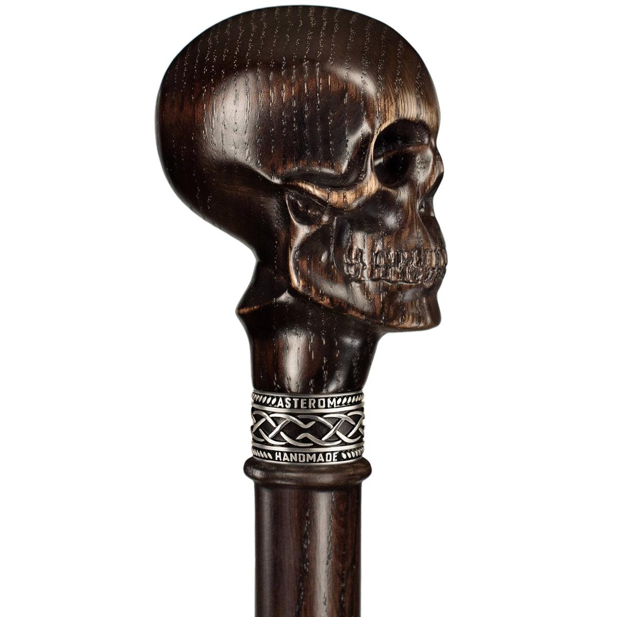 Solid Oak Wood Hand Carved Skull Knob Cane Or Walking Stick