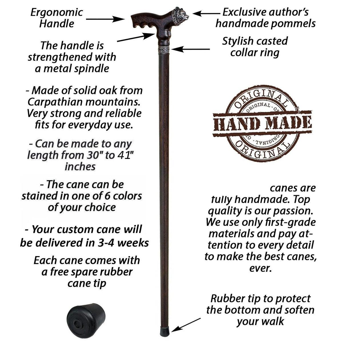 Stylish Custom Wooden Grizzly Bear Walking Cane or Stick
