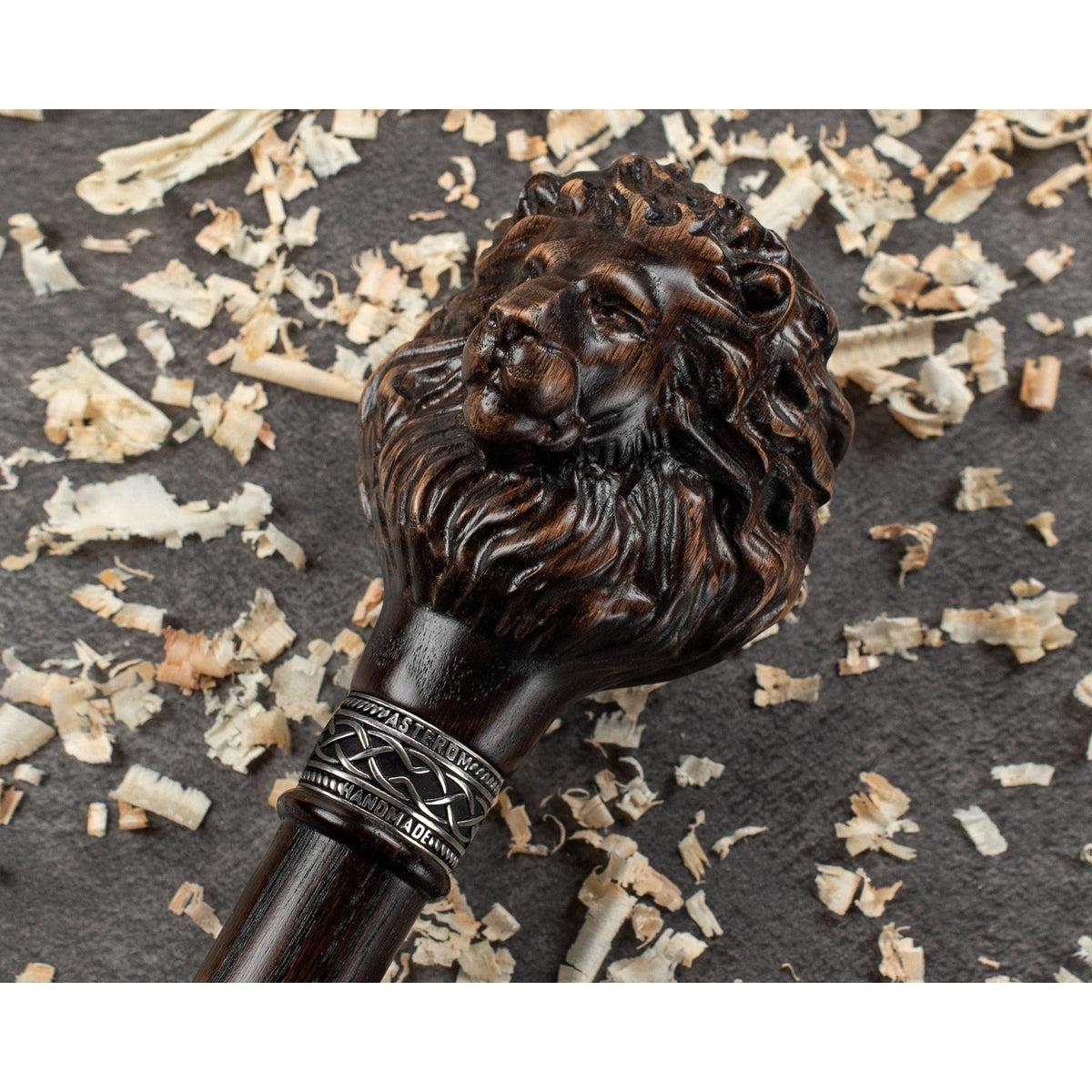 UNIQUE NAUTICAL Wooden Walking Stick Cane Lion Head Wood Carved