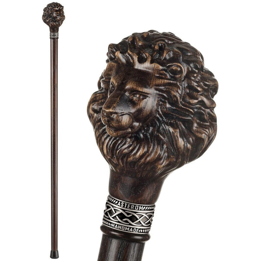 Unique Custom Hand Carved Lion Walking Stick Or Knob Handle Cane