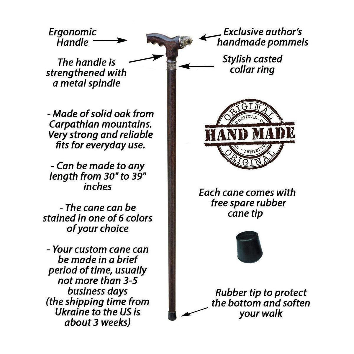 Unique Custom Solid Wood Owl Cane Or Walking Stick