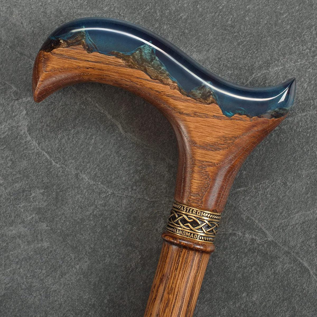 Unique Epoxy Resin Mountain Inlay Wooden Walking Cane or Stick - Derby Head