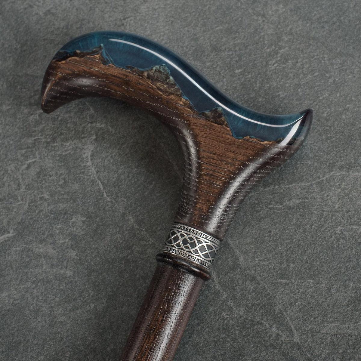 Unique Epoxy Resin Mountain Inlay Wooden Walking Cane or Stick - Derby Head