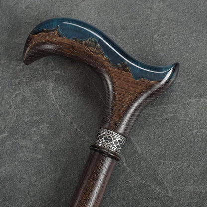 Unique Epoxy Resin Mountain Inlay Wooden Walking Cane or Stick - Derby Head