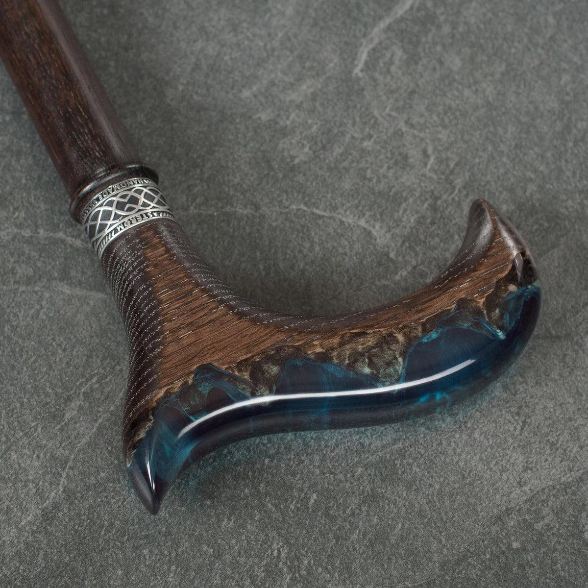 Unique Epoxy Resin Mountain Inlay Wooden Walking Cane or Stick - Derby Head