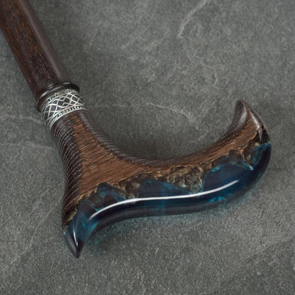 Unique Epoxy Resin Mountain Inlay Wooden Walking Cane or Stick - Derby Head
